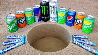 Coca Cola, Different Fanta, Pepsi,Sprite and Stretch Armstrong vs Mentos Big Volcano Underground