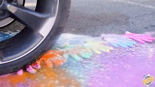 Crushing Crunchy & Soft Things by Car! - EXPERIMENT: CAR vs COLORFUL WATER GLOVE BALLOONS