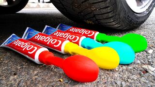 Crushing Crunchy & Soft Things by Car! - EXPERIMENT: TOOTHPASTE BALLOONS vs CAR vs FOOD
