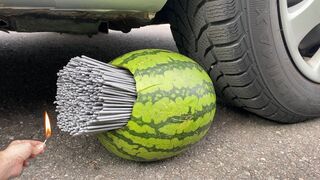 Crushing Crunchy & Soft Things by Car! EXPERIMENT  Car vs A lot of Sparklers vs Watermelon