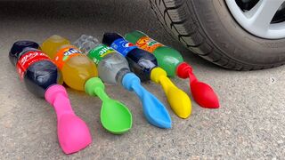 Crushing Crunchy & Soft Things by Car! EXPERIMENT: Car vs Coca Cola, Fanta, Mirinda Balloons 5