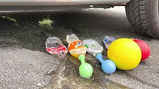 Crushing Crunchy & Soft Things by Car! EXPERIMENT: Car vs Coca Cola, Fanta, Mirinda Balloons 5