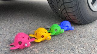 Crushing Crunchy & Soft Things by Car! Experiment Car vs Turtle Toy, Jelly Fruit, Snacks Slow Motion