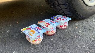Crushing Crunchy & Soft Things by Car!  EXPERIMENT: Car vs Yoghurt