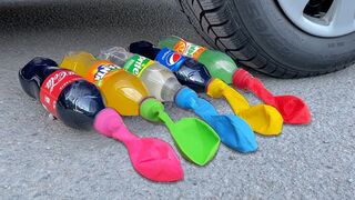 Crushing Crunchy & Soft Things by Car! EXPERIMENT: Car vs Coca Cola, Fanta, Mirinda Balloons