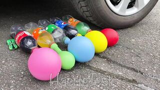 Crushing Crunchy & Soft Things by Car! EXPERIMENT: Car vs Coca Cola, Fanta, Mirinda Balloons