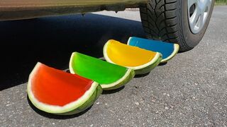 EXPERIMENT: Car vs Watermelon Rainbow Jelly