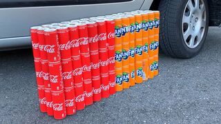 100 Coca Cola Cans vs Fanta vs CAR
