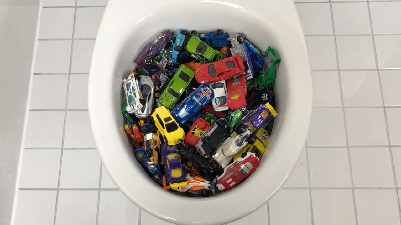 experiment, 50, hot wheels, toy cars, will it flush?, toilet, vs, hot, whee...