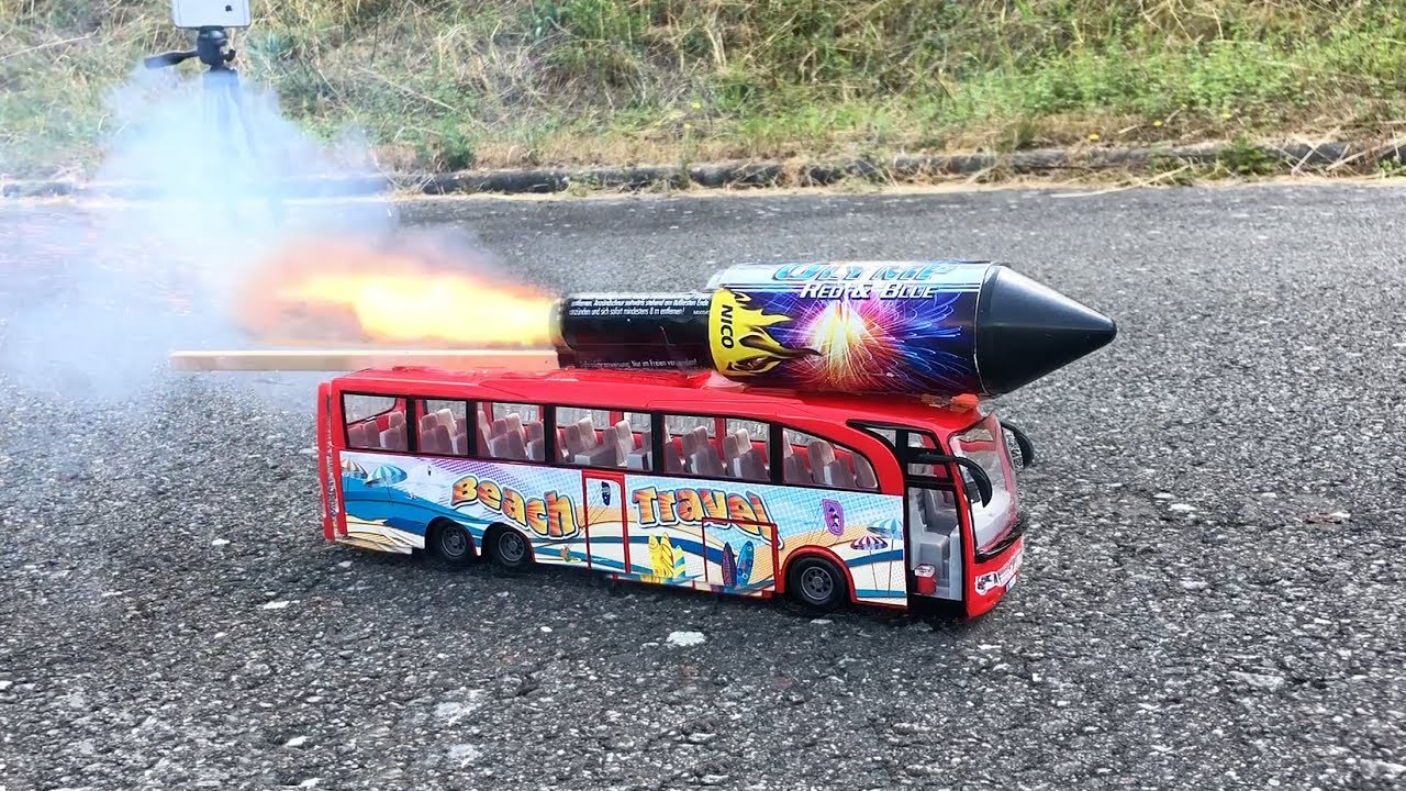 Rocket powered Toy Bus !! Amazing Ride