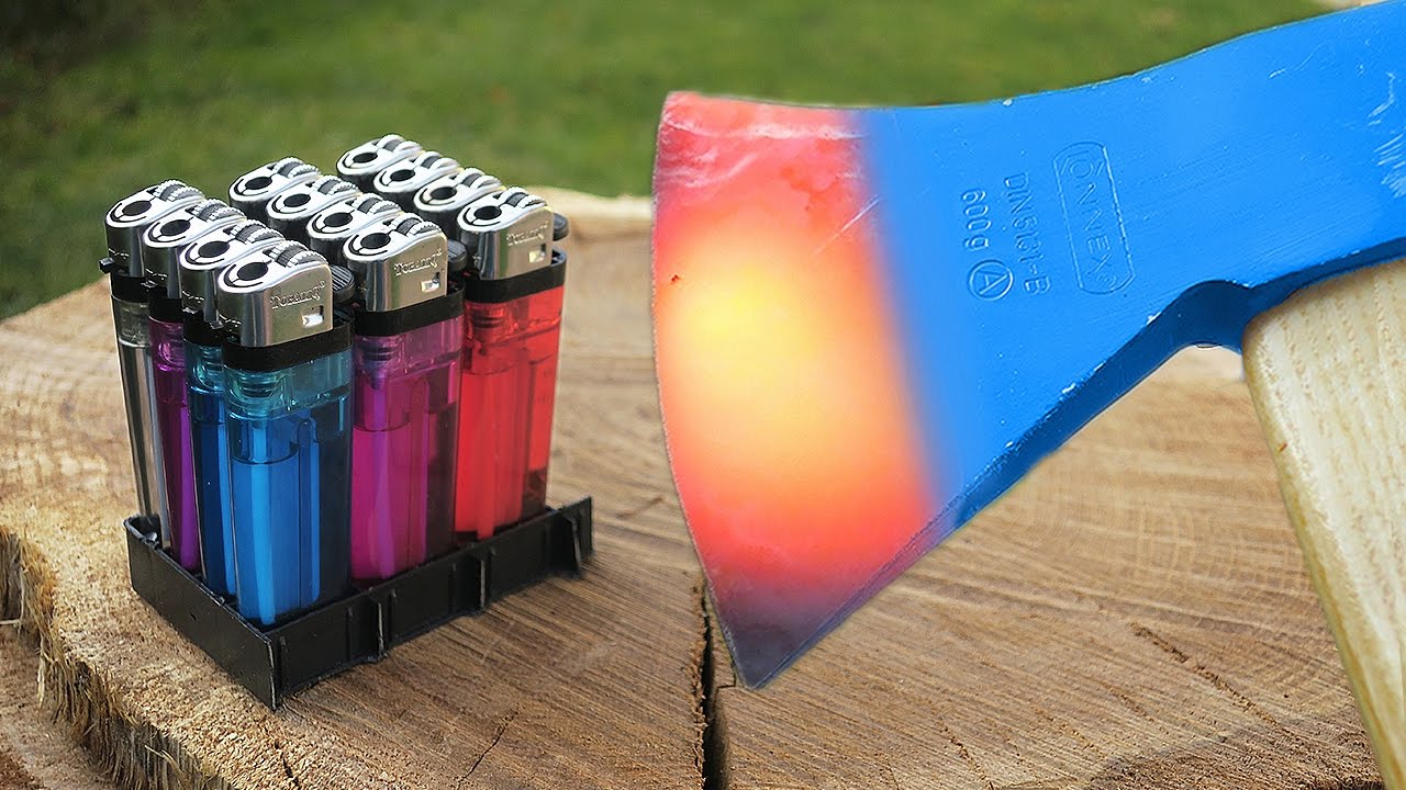 Glowing 1000 Degree AXE vs LIGHTERS ! Will It Explode