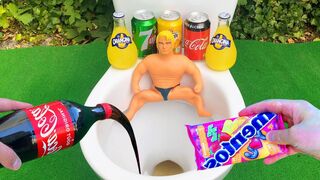 Experiment !! Stretch Armstrong VS Cola, Sprite, Pepsi, Yedigün, Mtn Dew and Mentos in toilet