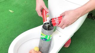 Experiment !! Stretch Armstrong VS Cola, Sprite, Fanta, Pepsi, Balloons and Mentos in Toilet
