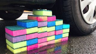Crushing Crunchy & Soft Things by Car! EXPERIMENT: Car vs Rainbow Sponges !