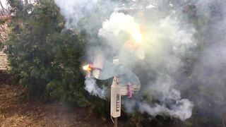 Table fan vs Colored Smoke, Stroboscope and Fireworks Fountains