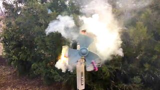 Table fan vs Colored Smoke, Stroboscope and Fireworks Fountains