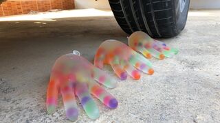 Crushing Crunchy & Soft Things by Car -EXPERIMENTS: Car vs Gloves Jelly Balls