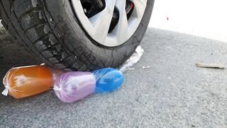 Crushing Crunchy & Soft Things by car! Experiment: Car vs Balloons Slow Mo