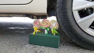 Experiment: Car vs  Rainbow Lollipops With Floral Foam
