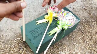 Experiment: Car vs  Rainbow Lollipops With Floral Foam