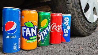 Crushing Crunchy & Soft Things by Car! - EXPERIMENT: Car vs Coca Cola, Fanta, Mirinda, Pepsi Can