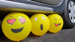 Crushing Crunchy & Soft Things by Car! EXPERIMENT: Car vs Smiley Balloons