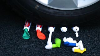 Crushing Crunchy & Soft Things by Car! EXPERIMENT: Car vs Toothpaste