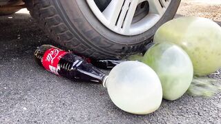 Crushing Crunchy & Soft Things By Car! Experiment: Car Vs Coca Cola, Fanta, Sprite Balloons