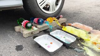 Crushing Crunchy & Soft Things by Car! Experiment: Car vs Coca Cola, Different Fanta, Pepsi, Sprite