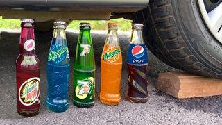 Crushing Crunchy & Soft Things By Car! Experiment: Car vs Coca Cola,Different Fanta, Mtn Dew, Pepsi