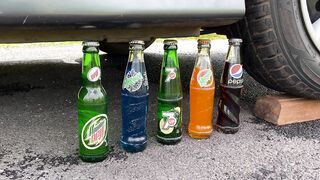 Crushing Crunchy & Soft Things By Car! Experiment: Car vs Coca Cola,Different Fanta, Mtn Dew, Pepsi