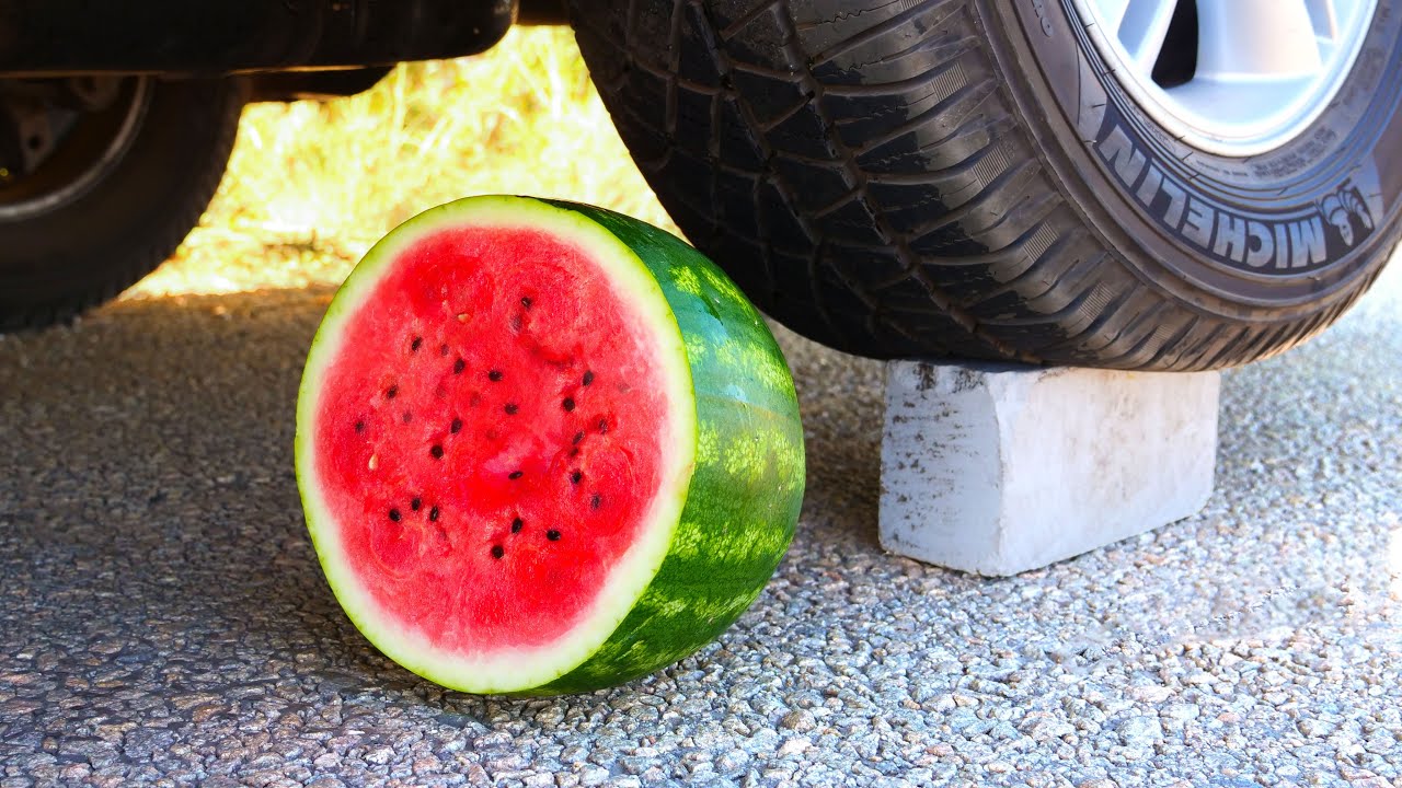 Experiment Car vs Half of Watermelon Crushing Crunchy & Soft Things