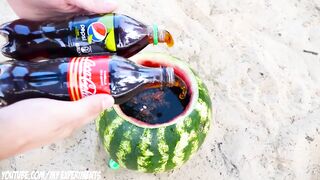 Coca Cola, Fanta, Pepsi, Mirinda, Sprite vs Mentos inside Watermelon