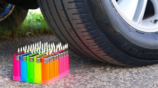 EXPERIMENT: Car vs Multi-colored Lighters - Crushing Crunchy & Soft Things by Car!