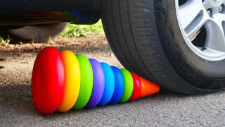 Crushing Crunchy & Soft Things by Car! EXPERIMENT: Car vs Rainbow Tower Ring