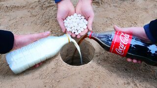 Experiment: Coca-Cola, Milk and Mentos Underground