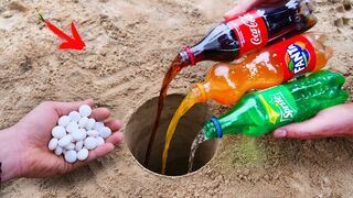 Experiment : Cola, Fanta, Sprite and Mentos Underground