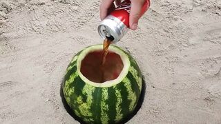 Coca Cola and Fanta vs Mentos with Watermelon!