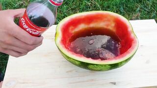 Coca Cola and Fanta vs Mentos in a Watermelon!