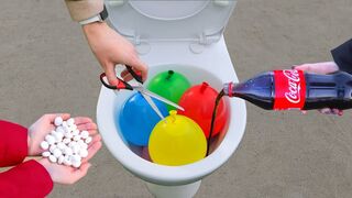 Balloons with Coca Cola vs Mentos in the Toilet