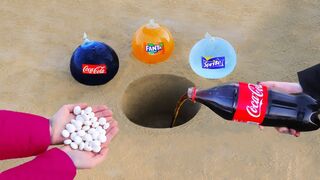 Coca Cola, Fanta, Sprite  in Balloons vs Mentos