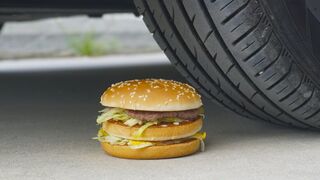 Crushing Crunchy & Soft Things by Car! Burger, Chalk !