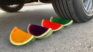 Experiment Car vs Watermelon Rainbow Jelly | Crushing Crunchy & Soft Things by Car | Test Ex