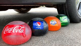 Experiment Car vs Coca Cola, Fanta, Mirinda Balloons | Crushing Crunchy & Soft Things by Car 03