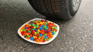 Experiment Car vs M&M Candy Plate | Crushing Crunchy & Soft Things by Car | Test Ex