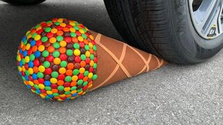 Experiment Car vs M&M Icecream Toy | Crushing crunchy & soft things by car | Test Ex