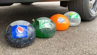 Experiment Car vs Coca cola Fanta, Mirinda Balloons | Crushing crunchy & soft things by car Test Ex
