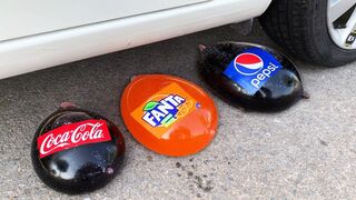 Experiment Car vs Coca Cola, Fanta, Mirinda Balloons | Crushing crunchy & soft things by car