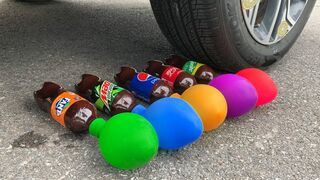 Experiment Car vs Coca Cola, Fanta, Mirinda Balloons | Crushing Crunchy & Soft Things by Car | #55