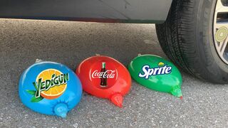 Experiment Car vs Coca Cola, Fanta, Mirinda in Condom | Crushing Crunchy & Soft Things by Car